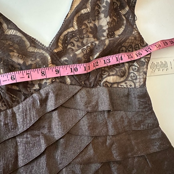 Adrianna Papell Brown Embroidered Floral Overlay Top Shimmer Tiered Dress NWT 6 - Picture 13 of 15